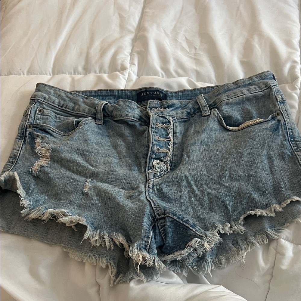 Just USA Women's Frayed Hem Jean Shorts - Light Blue